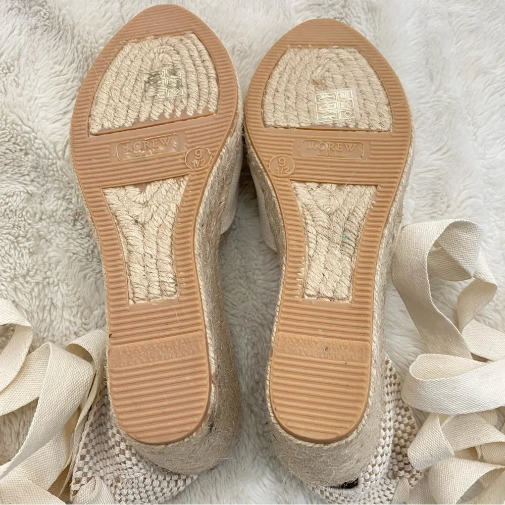 J. Crew Cream Round Toe Canvas Espadrille Wedges Size 9.5 Made in Spain